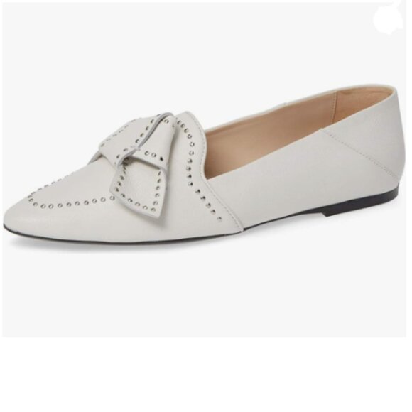 FSJ White Point Toe Studs Loafer Flats Slip On Pumps Bowknot Comfort Casual Shoe - Picture 1 of 8